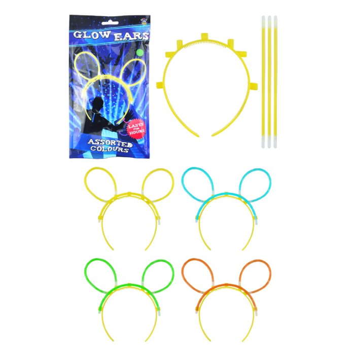 Glow Ears Headband Assorted Colours Pack of 4 | Party Save Smile