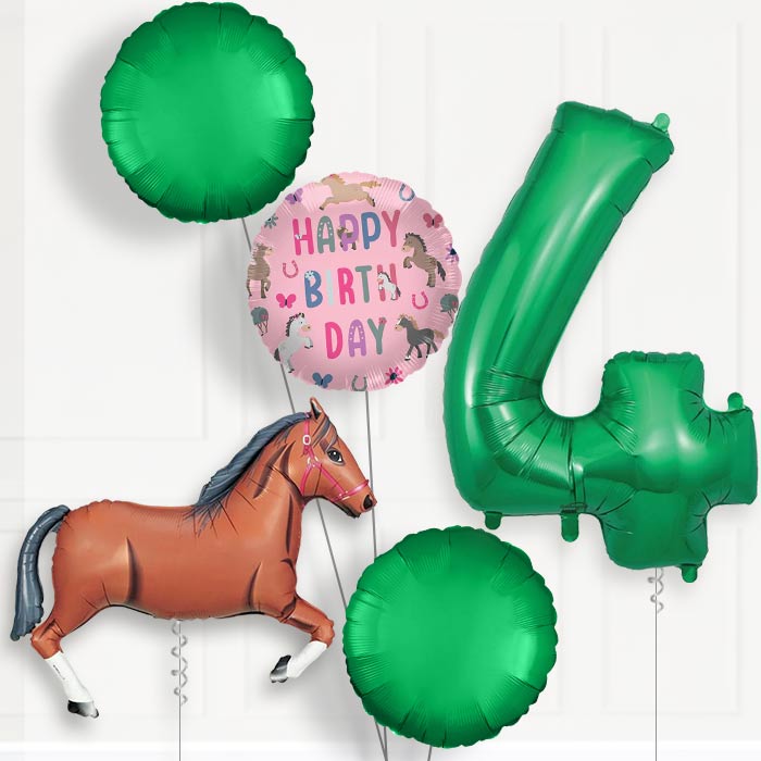 Dark Brown Horse 4th Birthday Balloon Package | Party Save Smile