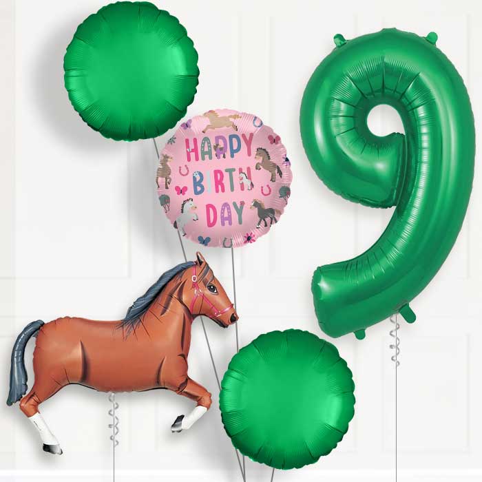 Dark Brown Horse 9th Birthday Balloon Package | Party Save Smile
