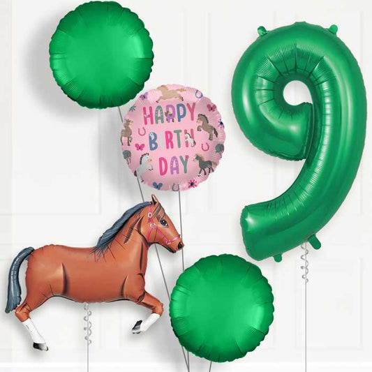 Dark Brown Horse 9th Birthday Balloon Package | Party Save Smile