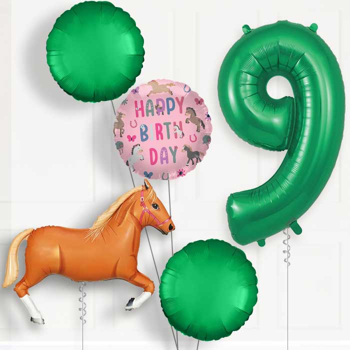 Light Brown Horse 9th Birthday Balloon Package | Party Save Smile