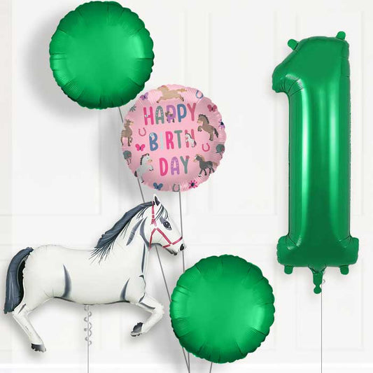 White Horse 1st Birthday Helium Balloon Package - 1st Birthday Balloon Package | Party Save Smile