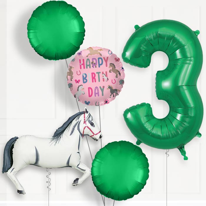 White Horse 3rd Birthday Helium Balloon Package - 3rd Birthday Balloon Package | Party Save Smile