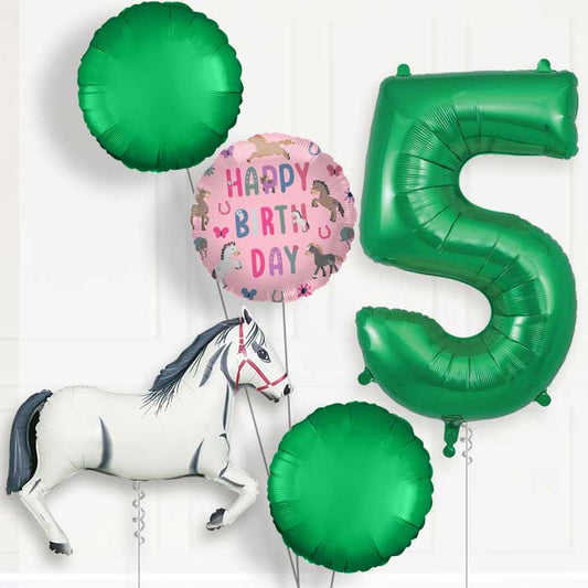White Horse 5th Birthday Helium Balloon Package - 5th Birthday Balloon Package | Party Save Smile
