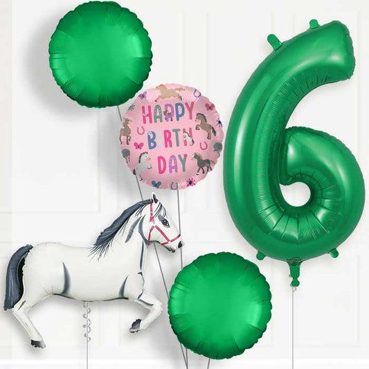 White Horse 6th Birthday Helium Balloon Package - 6th Birthday Balloon Package | Party Save Smile