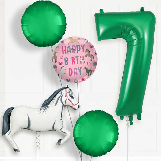 White Horse 7th Birthday Helium Balloon Package - 7th Birthday Balloon Package | Party Save Smile