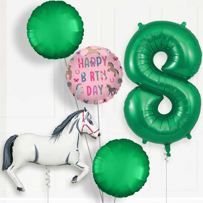 White Horse 8th Birthday Helium Balloon Package - 8th Birthday Balloon Package | Party Save Smile