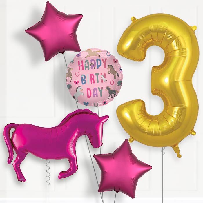 Pink Horse Birthday Balloon Package Choose Age | 3rd Birthday Balloon Package | Party Save Smile