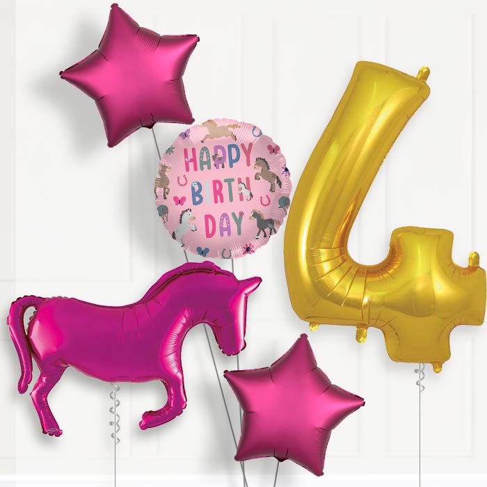 Pink Horse 4th Birthday Balloon Package | Party Save Smile