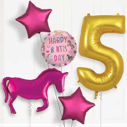 Pink Horse 5th Birthday Balloon Package | Party Save Smile