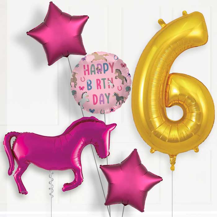 Pink Horse 6th Birthday Balloon Package | Party Save Smile