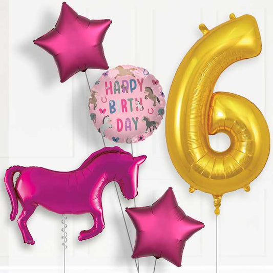 Pink Horse 6th Birthday Balloon Package | Party Save Smile