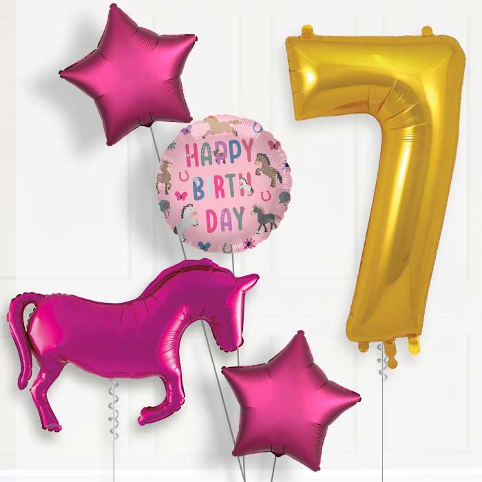 Pink Horse Birthday Balloon Package Choose Age | 7th Birthday Balloon Package | Party Save Smile