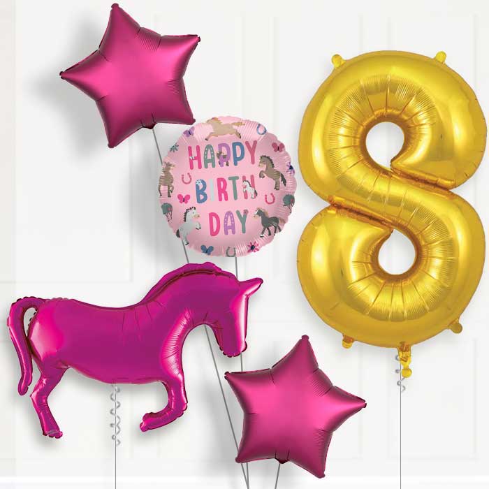 Pink Horse 8th Birthday Balloon Package | Party Save Smile