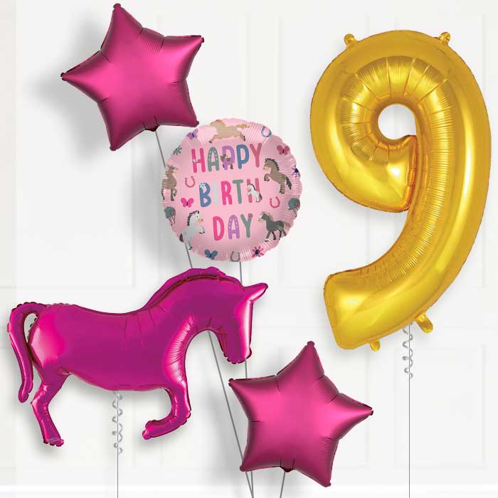 Pink Horse 9th Birthday Balloon Package | Party Save Smile