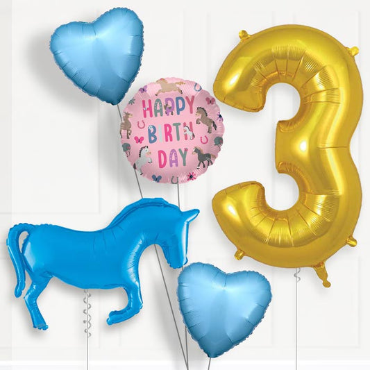 Blue Horse 3rd Birthday Balloon Package | Party Save Smile