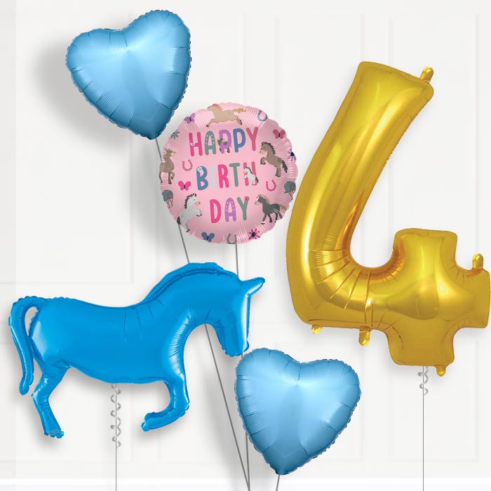 Blue Horse Birthday Balloon Package Choose Age | 4th Birthday Balloon Package | Party Save Smile