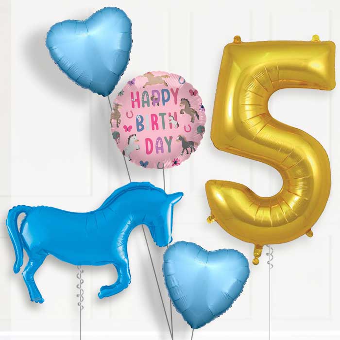 Blue Horse 5th Birthday Balloon Package | Party Save Smile