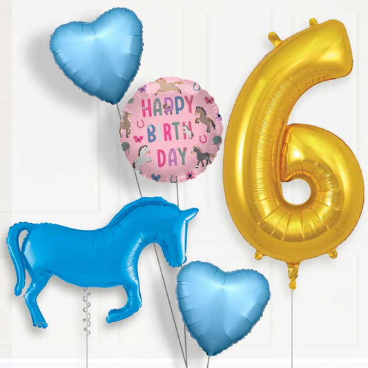 Blue Horse 6th Birthday Balloon Package | Party Save Smile