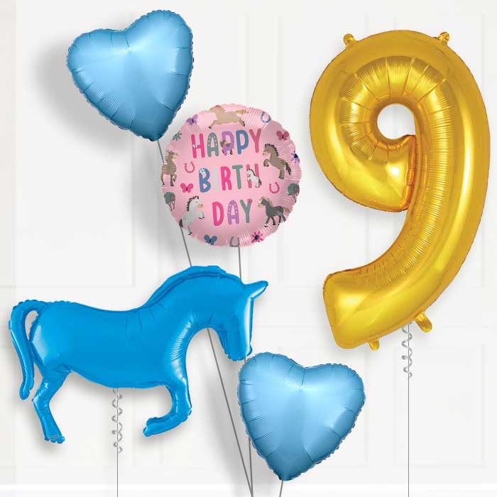 Blue Horse 9th Birthday Balloon Package | Party Save Smile