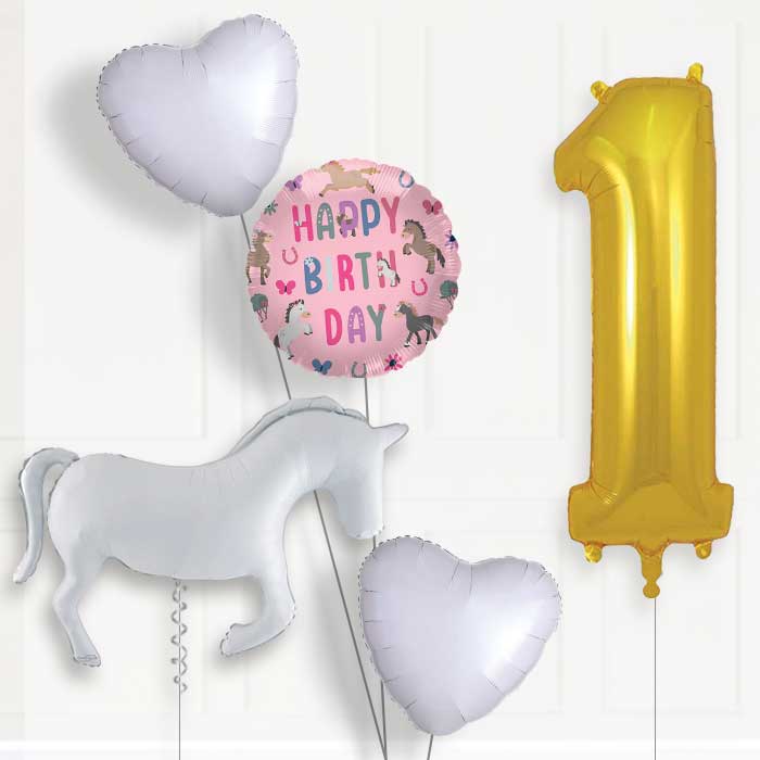 White Horse Silhouette 1st Birthday Balloon Package | Party Save Smile