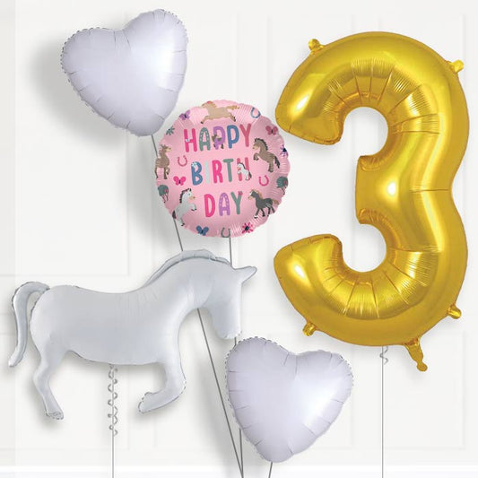 White Horse Silhouette 3rd Birthday Balloon Package | Party Save Smile