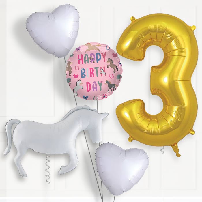 White Horse Silhouette Birthday Balloon Package Choose Age | 3rd Birthday Balloon Package | Party Save Smile
