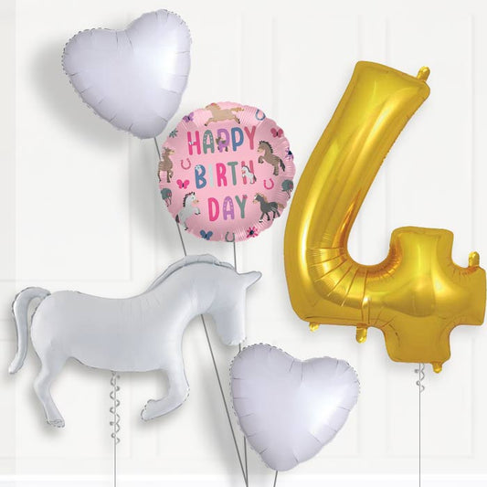 White Horse Silhouette 4th Birthday Balloon Package | Party Save Smile