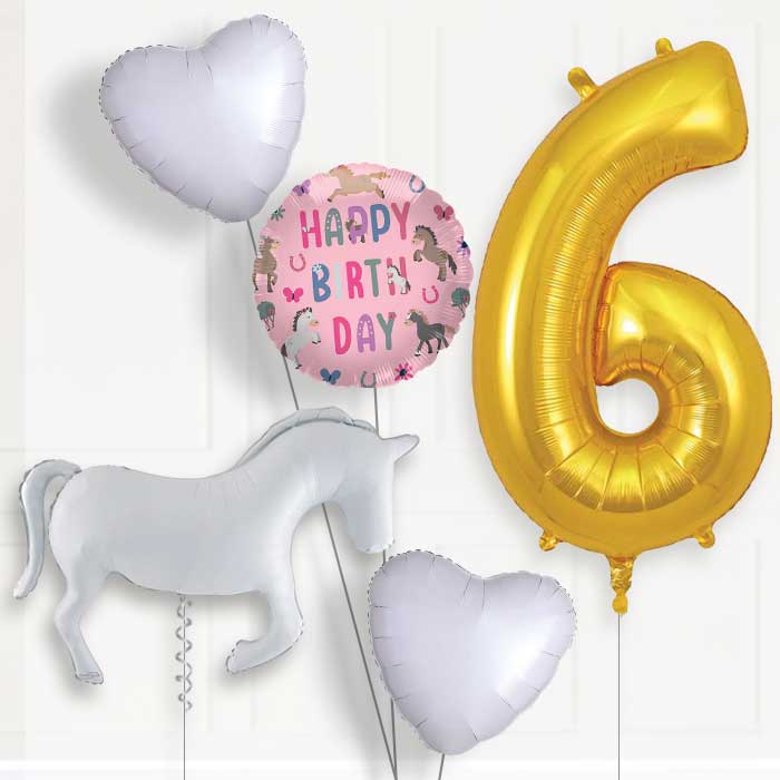 White Horse Silhouette 6th Birthday Balloon Package | Party Save Smile