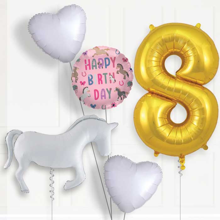White Horse Silhouette 8th Birthday Balloon Package | Party Save Smile