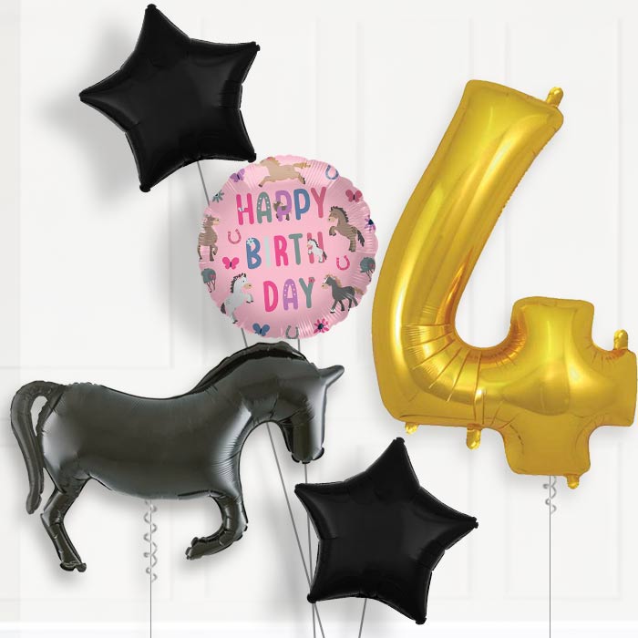 Black Horse Silhouette 4th Birthday Balloon Package | Party Save Smile