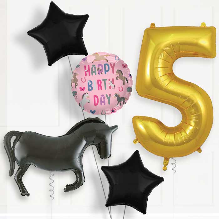 Black Horse Silhouette 5th Birthday Balloon Package | Party Save Smile