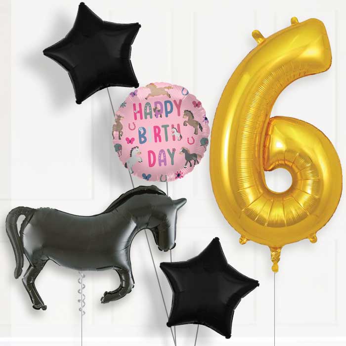 Black Horse Silhouette 6th Birthday Balloon Package | Party Save Smile