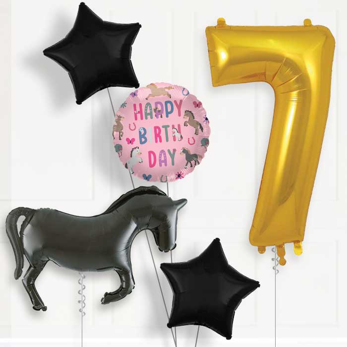 Black Horse Silhouette Birthday Balloon Package Choose Age | 7th Birthday Balloon Package | Party Save Smile