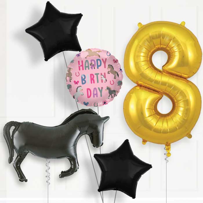 Black Horse Silhouette 8th Birthday Balloon Package | Party Save Smile