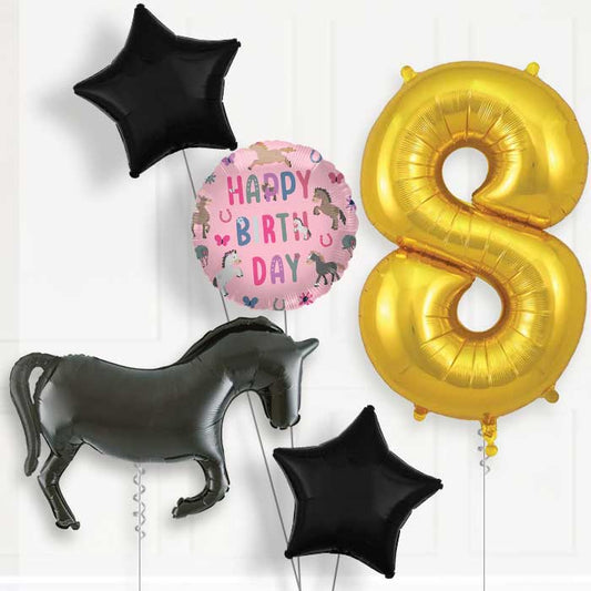 Black Horse Silhouette 8th Birthday Balloon Package | Party Save Smile