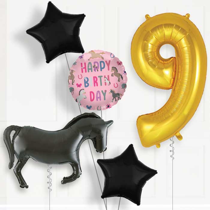 Black Horse Silhouette 9th Birthday Balloon Package | Party Save Smile