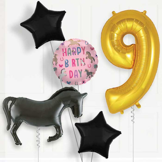 Black Horse Silhouette 9th Birthday Balloon Package | Party Save Smile