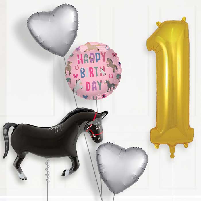 Black Horse Shaped Birthday Balloon Package Choose Age | 1st Birthday Balloon Package | Party Save Smile