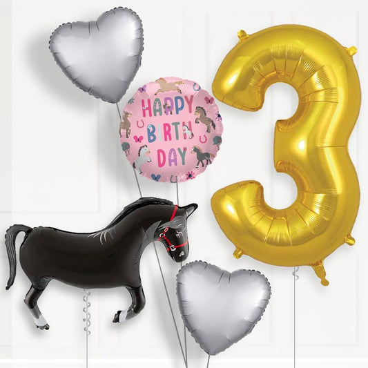 Black Horse Shaped 3rd Birthday Balloon Package | Party Save Smile