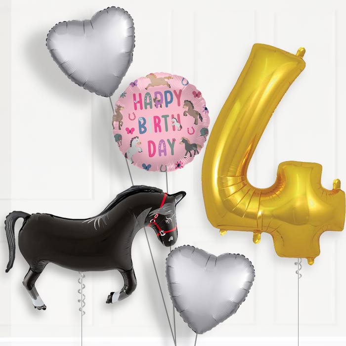 Black Horse Shaped 4th Birthday Balloon Package | Party Save Smile