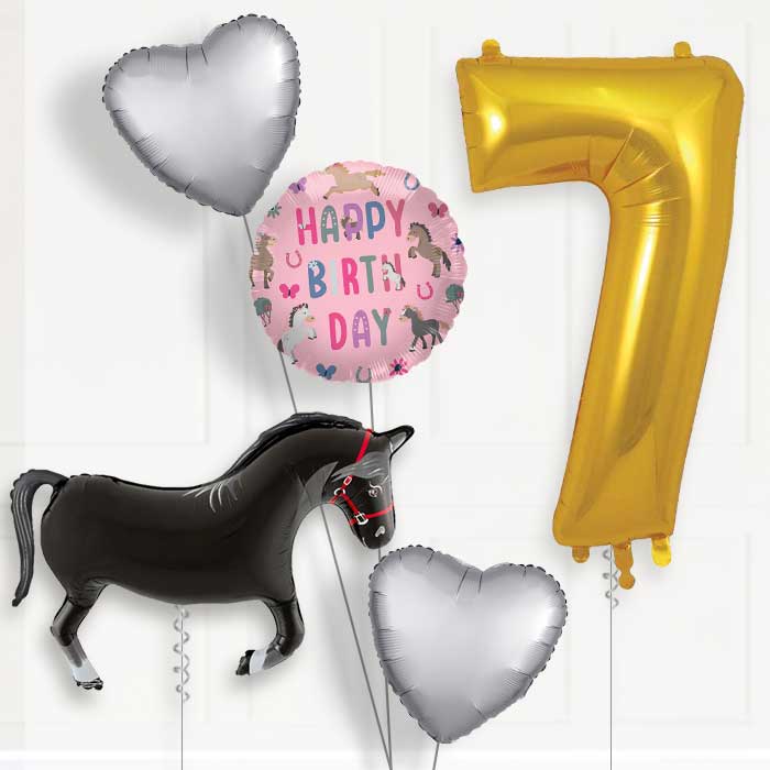 Black Horse Shaped 7th Birthday Balloon Package | Party Save Smile