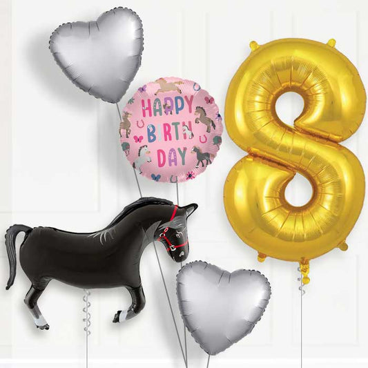 Black Horse Shaped 8th Birthday Balloon Package | Party Save Smile
