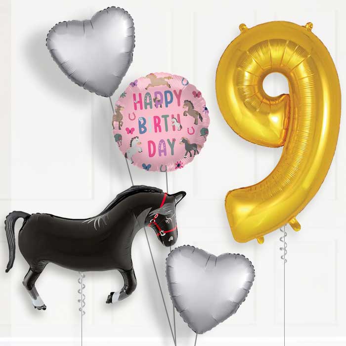 Black Horse Shaped 9th Birthday Balloon Package | Party Save Smile