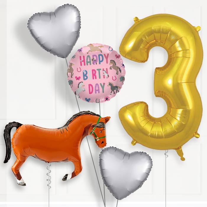Brown Horse 3rd Birthday Balloon Package | Party Save Smile