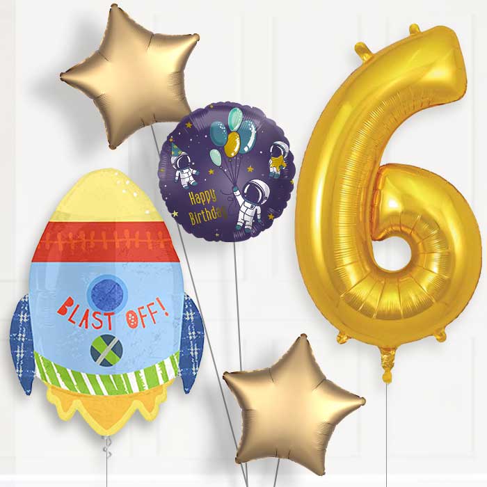 Space Rocket 6th Birthday Balloon Package | Party Save Smile