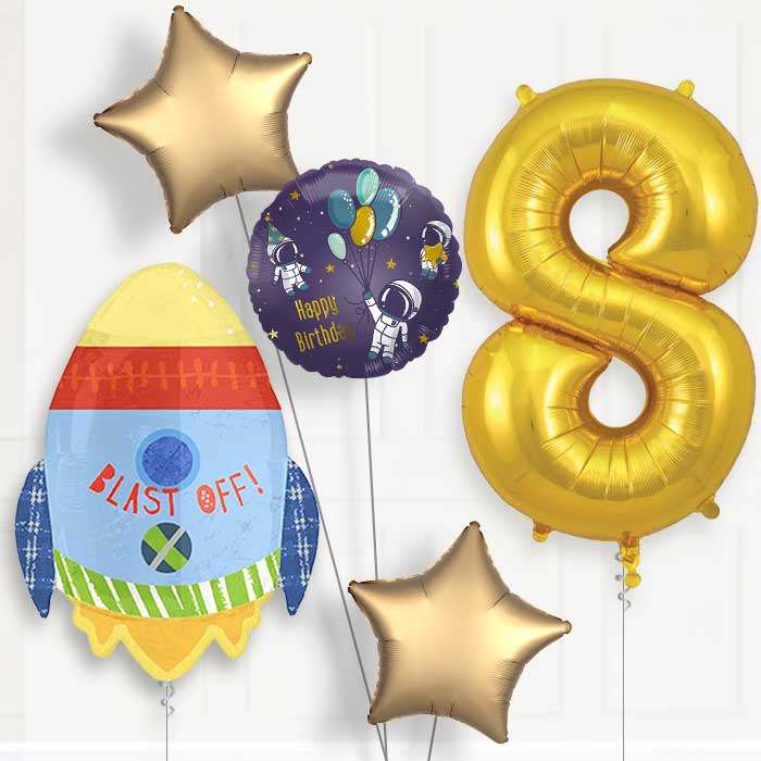 Space Rocket 8th Birthday Balloon Package | Party Save Smile