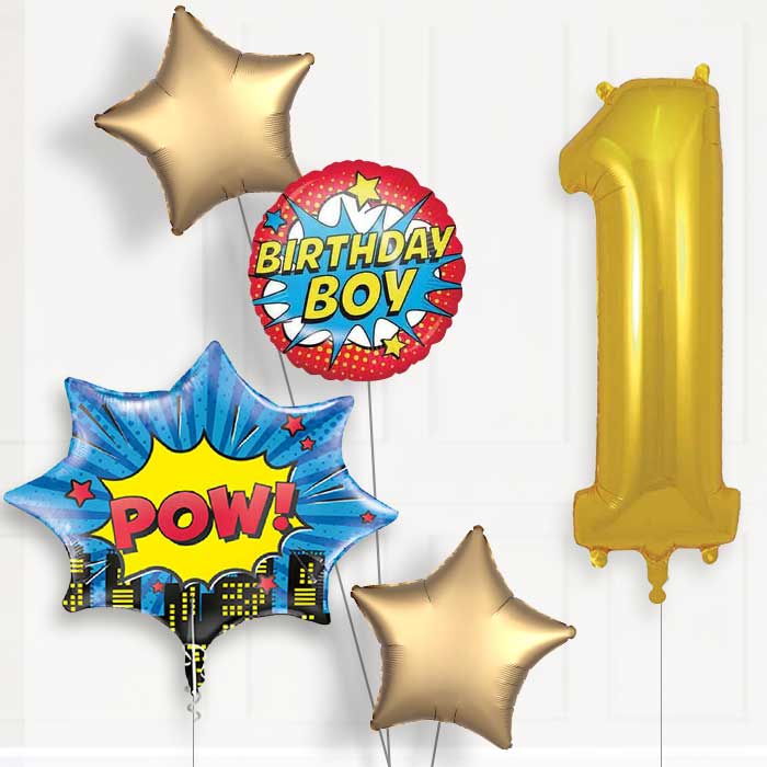 Pow Superhero 1st Birthday Balloon Package | Party Save Smile