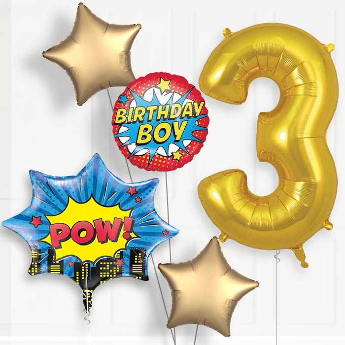 Pow Superhero 3rd Birthday Balloon Package | Party Save Smile