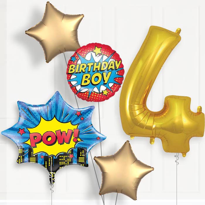Pow Superhero Birthday Balloon Package Choose Age | 4th Birthday Balloon Package | Party Save Smile